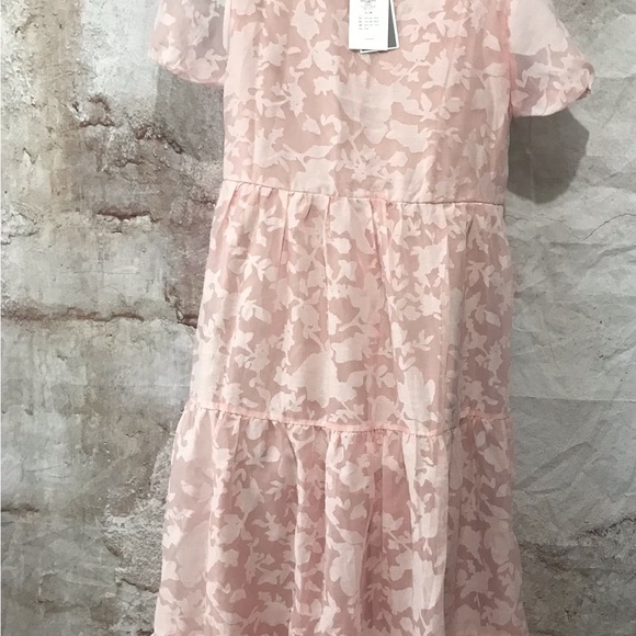 NWT Vila Clothes Vibeauty MIDI Rosebloom Chiffon Tiered Lined vNeck Dress Small - Picture 4 of 7